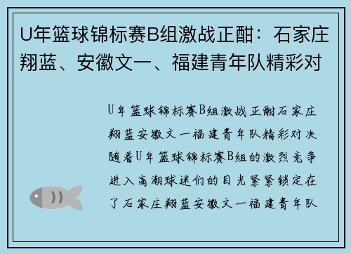 U年篮球锦标赛B组激战正酣：石家庄翔蓝、安徽文一、福建青年队精彩对决