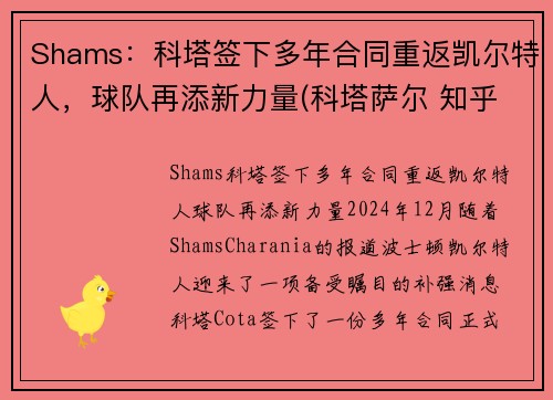 Shams：科塔签下多年合同重返凯尔特人，球队再添新力量(科塔萨尔 知乎)