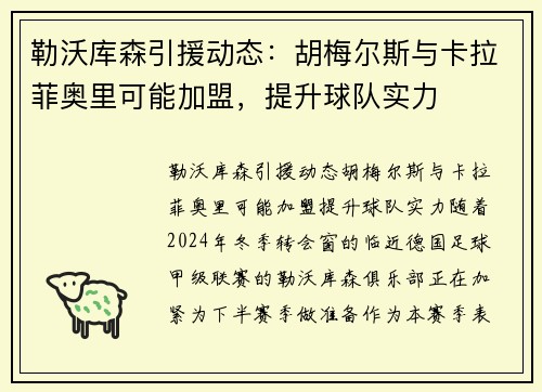 勒沃库森引援动态：胡梅尔斯与卡拉菲奥里可能加盟，提升球队实力